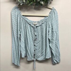 Rewind Polka Dot Off The Shoulder Cropped Button Down Blouse XL